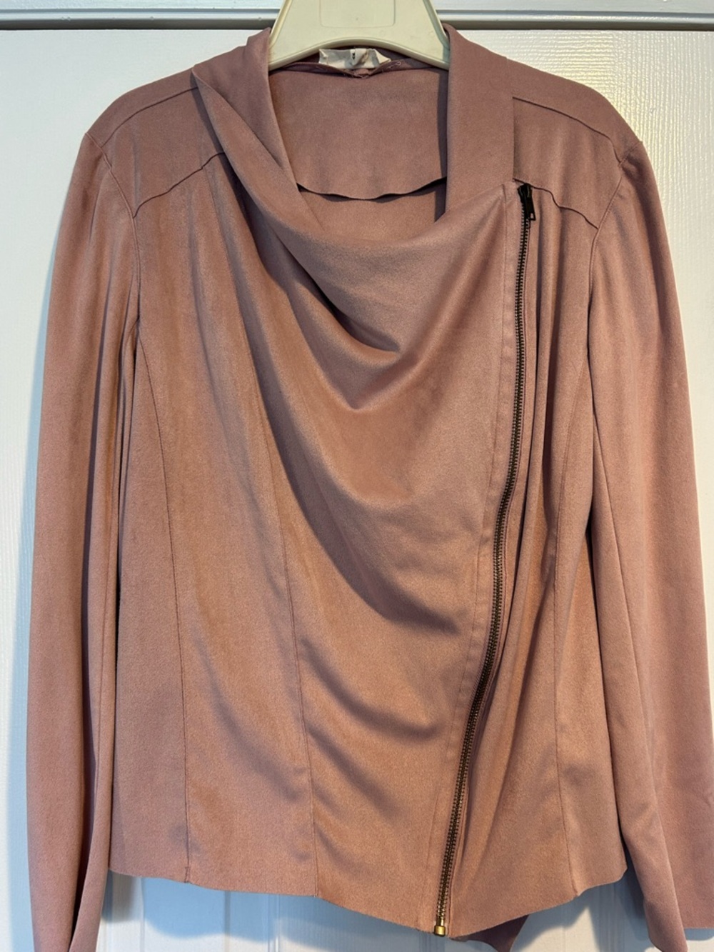 Kingston dusty rose draped zip-front jacket